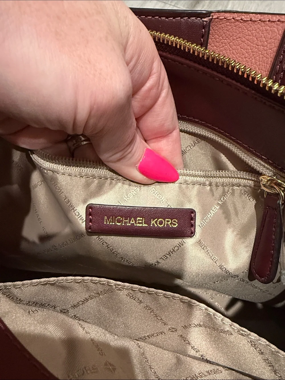 Michael Kors Wine Leather Tote with Bow Strap